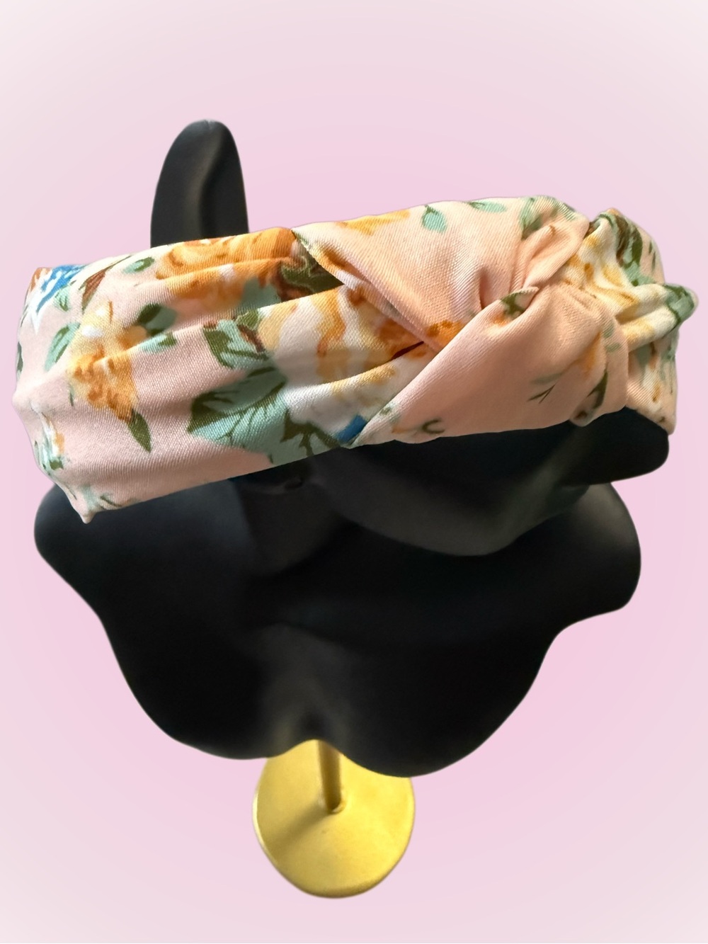 Floral Twist Knot Headband in Peach